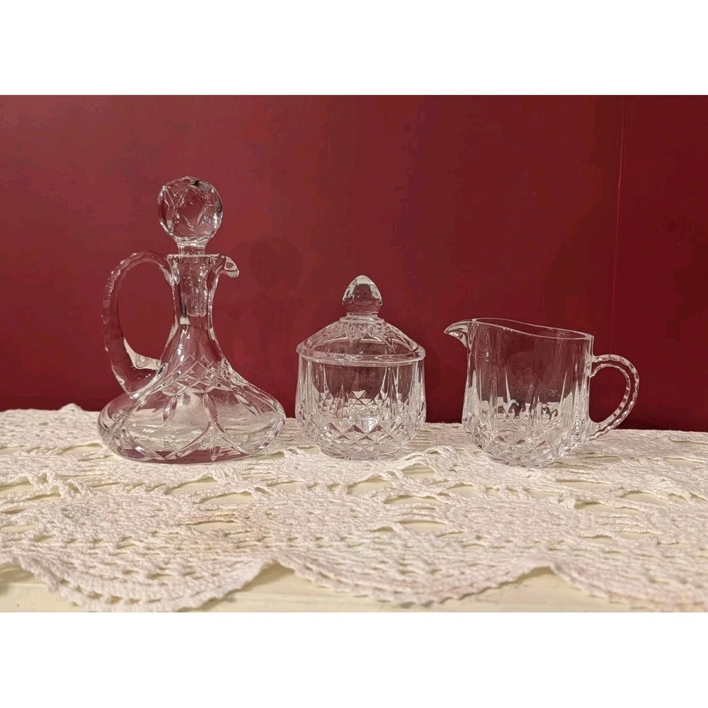 Vintage Cristal d'Arques Longchamp Crystal 3-Pc Set Sugar Creamer Cruet France